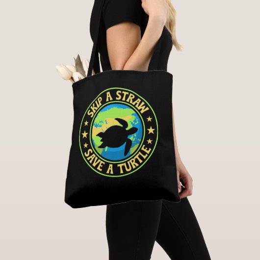 Skip a Straw Save a Turtle - Eco Awareness Earth Tote Bag (Dichtbij)