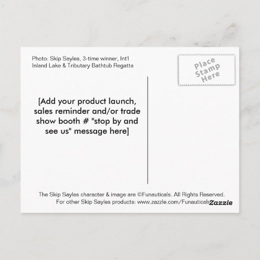 Skip Sayles™_Miss The Boat niet! briefkaart (Achterkant)