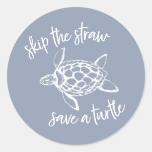 Skip the Straw Save a Turtle Dusty Blue Ronde Sticker