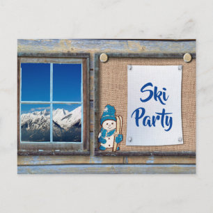 SkiParty op prikbord Uitnodiging Briefkaart