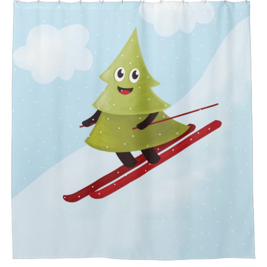 Skipinebomen Sneeuwwinter Douchegordijn (Voorkant)