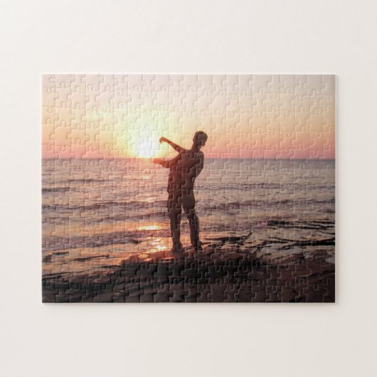Skippende stenen in de Sunset Puzzle Legpuzzel (Horizontaal)