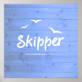 Skipper Nautical Sailing Blue en White Poster (Voorkant)