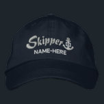 Skipper personaliseer Jouw naam Silver Anchor Geborduurde Pet<br><div class="desc">Een gepersonaliseerde skipperbordborduurstijl met een zeeslaverankeringstijl. Een originele casual mode borduurde pet zeker om een indruk op,  of van de boot te maken. Gebruik de verbinding "Vraag deze Ontwerper"om ons met uw speciale ontwerpverzoeken of voor wat hulp met om het even welke behoeften van uw aanpassingsproject te contacteren.</div>