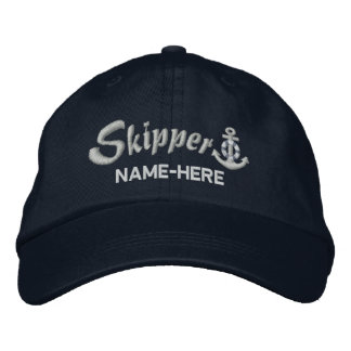 Skipper personaliseer Jouw naam Silver Anchor Geborduurde Pet
