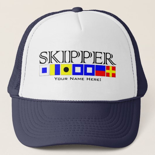 Skipper Title in Nautical Signal Flags Jouw naam Trucker Pet (Voorkant)