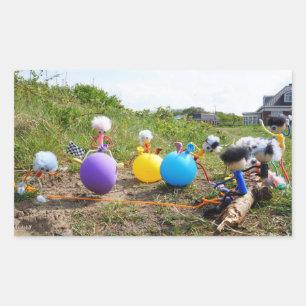 Skippiebal race van Fubby poppetjes op ballonnen. Rechthoekige Sticker