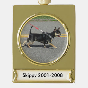 Skippy Chihuahua Ornament Verguld Banner Ornament