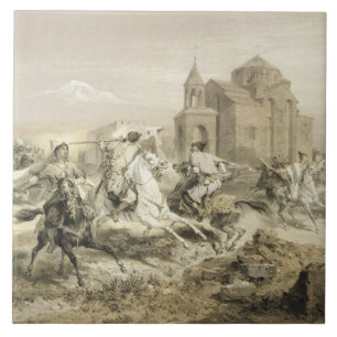 Skirmish van Perzen en Koerden in Armenië, bord 1 Tegeltje