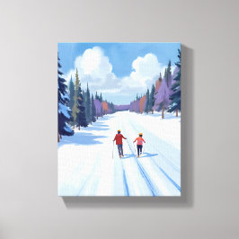 Skiroute | Bergskiën Aquarel Winter Canvas Afdruk