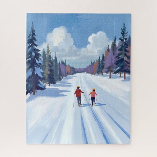 Skiroute | Bergskiën Aquarel Winter Legpuzzel (Verticaal)