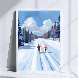 Skiroute   Bergskiën Aquarel Winter Poster