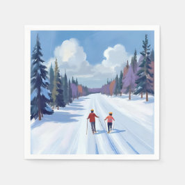 Skiroute | Bergskiën Aquarel Winter Servet