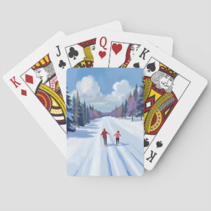 Skiroute Bergskisport Aquarel Winter Pokerkaarten