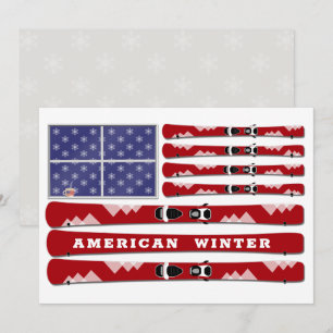 Skis and Snowflakes USA Vlag voor de winter Kaart