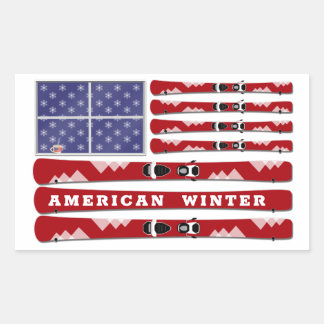 Skis and Snowflakes USA Vlag voor de winter Rechthoekige Sticker