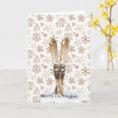 Skis Cream White Snowflakes Christmas   Kaart (Gele Bloem)