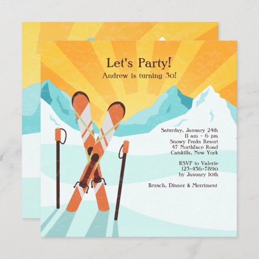 Skis Crossing Invitation Kaart (Voorkant / Achterkant)