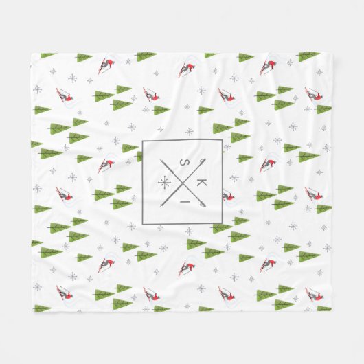 Ski's en dennenbomen gepersonaliseerde fleece deke (Voorkant (Horizontaal))