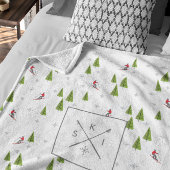 Ski's en dennenbomen gepersonaliseerde fleece deke