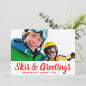 Skis en Greetings Foto gepersonaliseerd | Kerstmis (Staand voorkant)