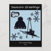 Skis, hat, goggles & snowflakes holiday briefkaart (Voorkant)
