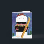 Skis voor Snowman Feestdagen Kaart<br><div class="desc">Artiest: Jack Weaver | Snowman houdt skis</div>