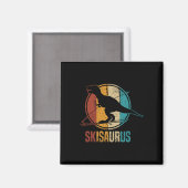 Skisaurus Grappige Skiende Dino Ski Dinosaurus Ski Magneet (Voorkant / Achterkant)
