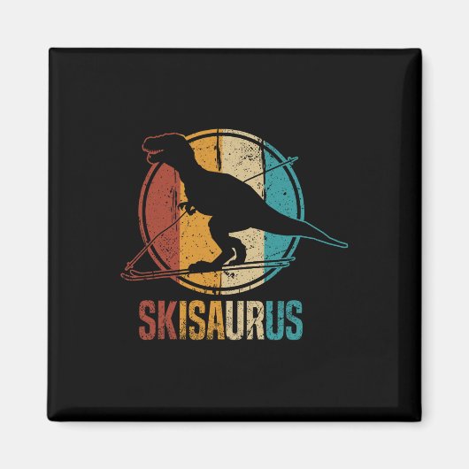 Skisaurus Grappige Skiende Dino Ski Dinosaurus Ski Magneet (Voorkant)