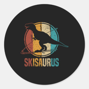 Skisaurus Grappige Skiende Dino Ski Dinosaurus Ski Ronde Sticker