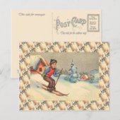  skiscène, beginnend jong briefkaart (Voorkant / Achterkant)