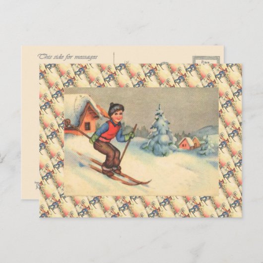 skiscène, beginnend jong briefkaart (Voorkant / Achterkant)