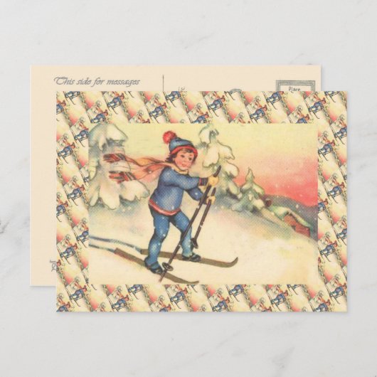  skischijf, meisje op de helling briefkaart (Voorkant / Achterkant)