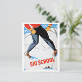 skischoen, man op ski, oud briefkaart (Staand voorkant)