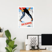 skischoen, man op ski, oud poster (Thuiskantoor)