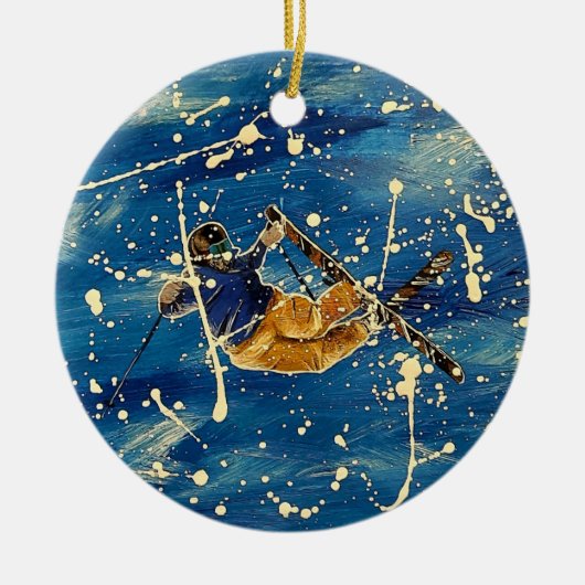 Skisprong splatter art keramisch ornament (Voorkant)