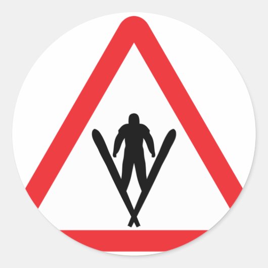 Skisprong waarschuwingsteken ronde sticker (Voorkant)