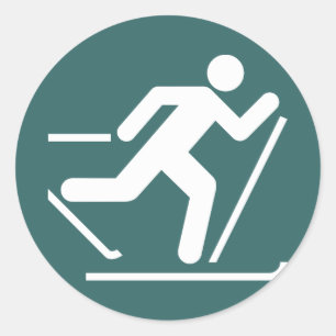 Skisymbool voor kruisland ronde sticker