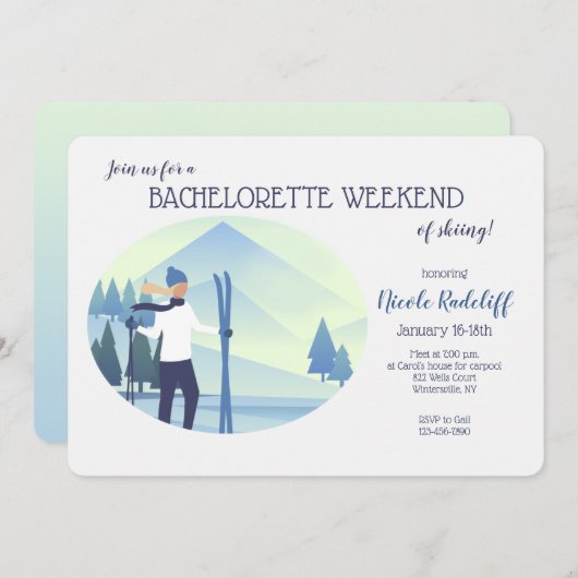 Skithema vrijgezellenfeest kaart (Voorkant / Achterkant)