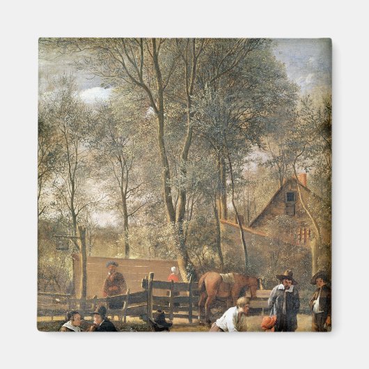 Skittle-spelers buiten een Inn, c.1660-63 Magneet (Voorkant)