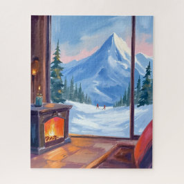 Skiuitstapje | Waterverf Winter Landschap Berghut Legpuzzel
