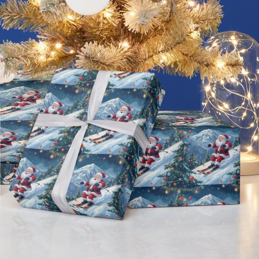 Skivakantie met de Kerstman op de berg Cadeaupapier (Feestdagen)