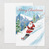 Skivakantie met de Kerstman op de berg Feestdagenkaart (Voorkant / Achterkant)