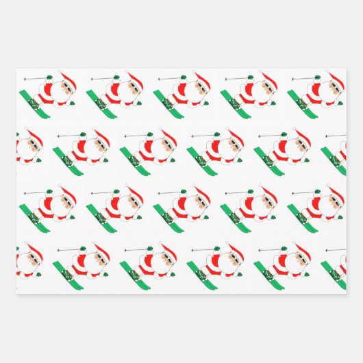 Skivakantie Santa Skiing Gift Inpakpapier Vel (Voorkant 3)