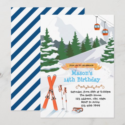 Skiverjaardagsfeestje uitnodiging (Voorkant / Achterkant)