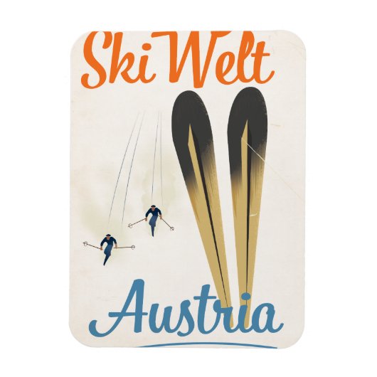 Skiwelt Austria ski travel poster Magneet (Verticaal)