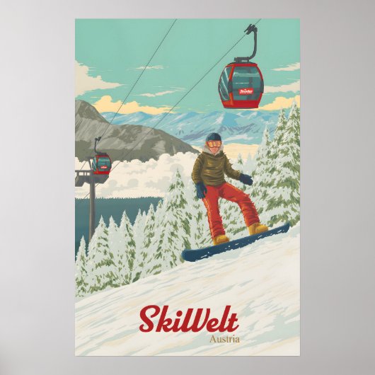 SkiWelt Oostenrijk Snowboarden Reisposter Poster (Voorkant)
