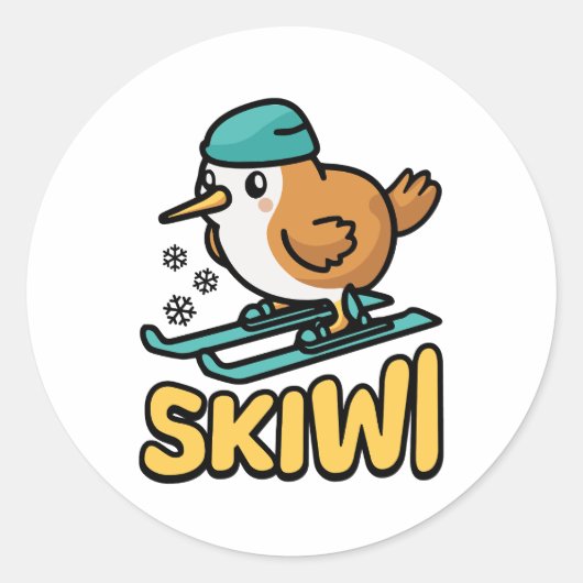 Skiwi! Schattige skiën Kiwi Pun Ronde Sticker (Voorkant)