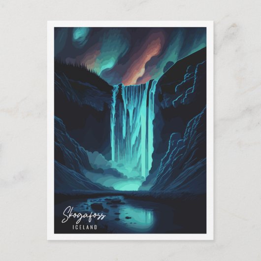 Skogafoss Engeland vintage reisillustratie Briefkaart (Voorkant)