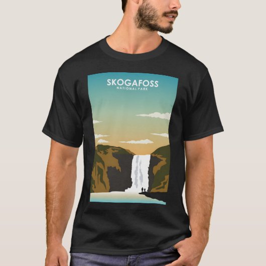 Skogafoss Iceland Retro Waterfall Nationaal Park T T-shirt (Voorkant)